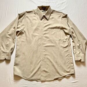 REGIS Men's Beige Dress‎ Shirt Size 16 large linen look Long Sleeve Button-Down